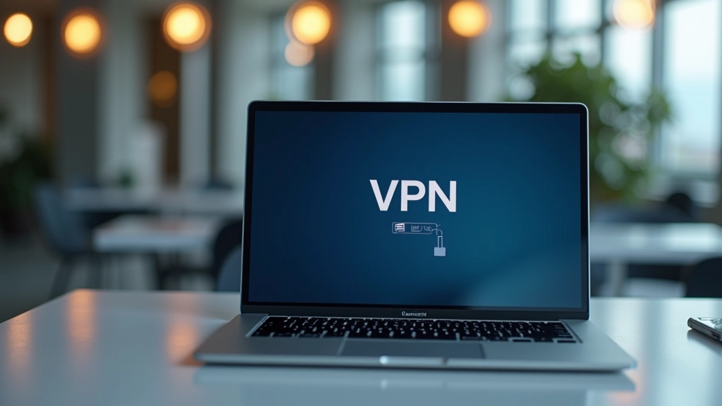 Pantalla de ordenador portátil mostrando candado de seguridad y conexión VPN activa