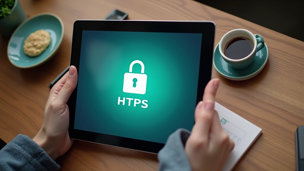 Tableta mostrando certificados SSL y protocolo de seguridad HTTPS con candado verde brillante